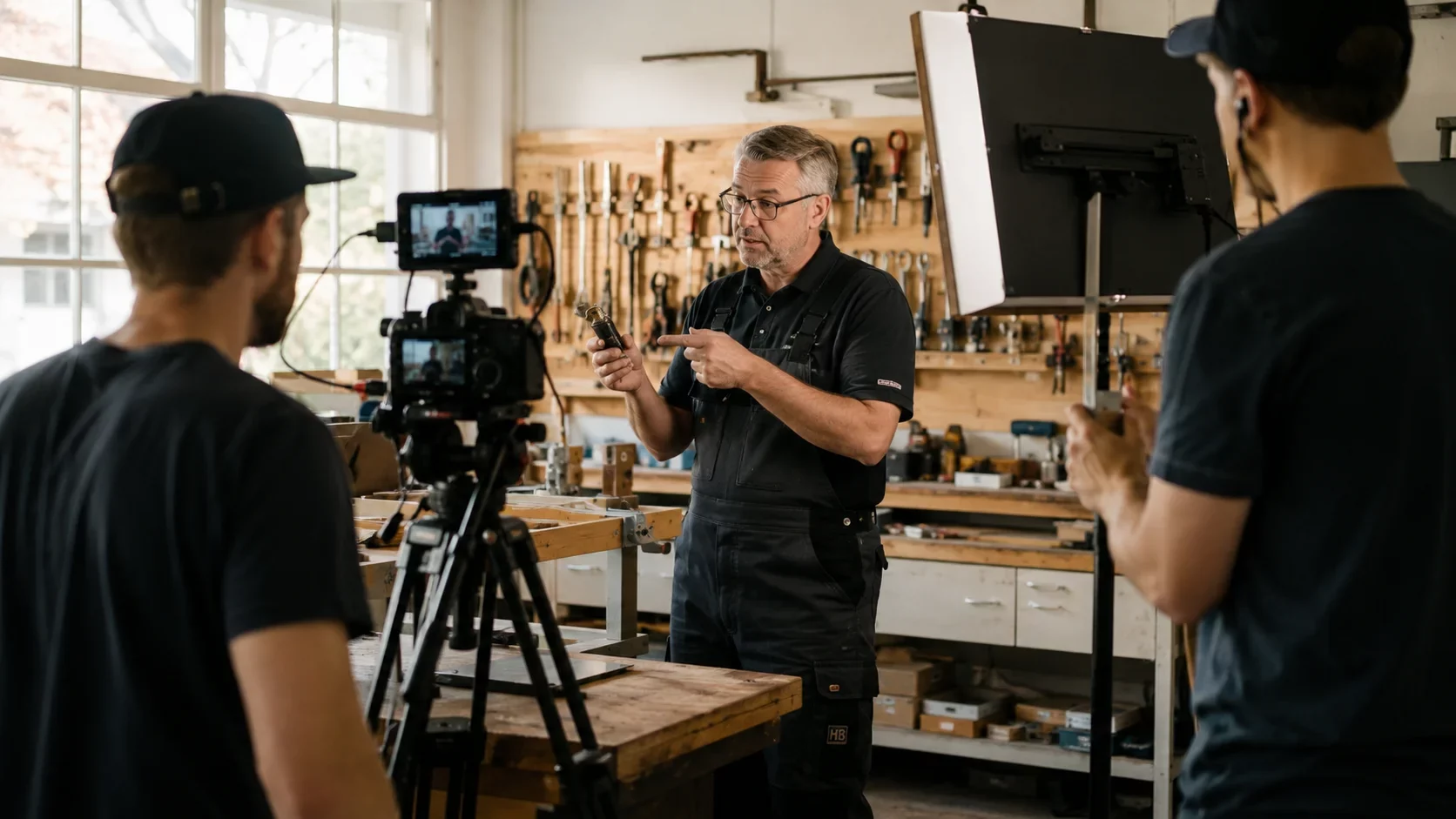 Filmcrew dreht einen Werbespot um Marketing für kleine Unternehmen zu machen