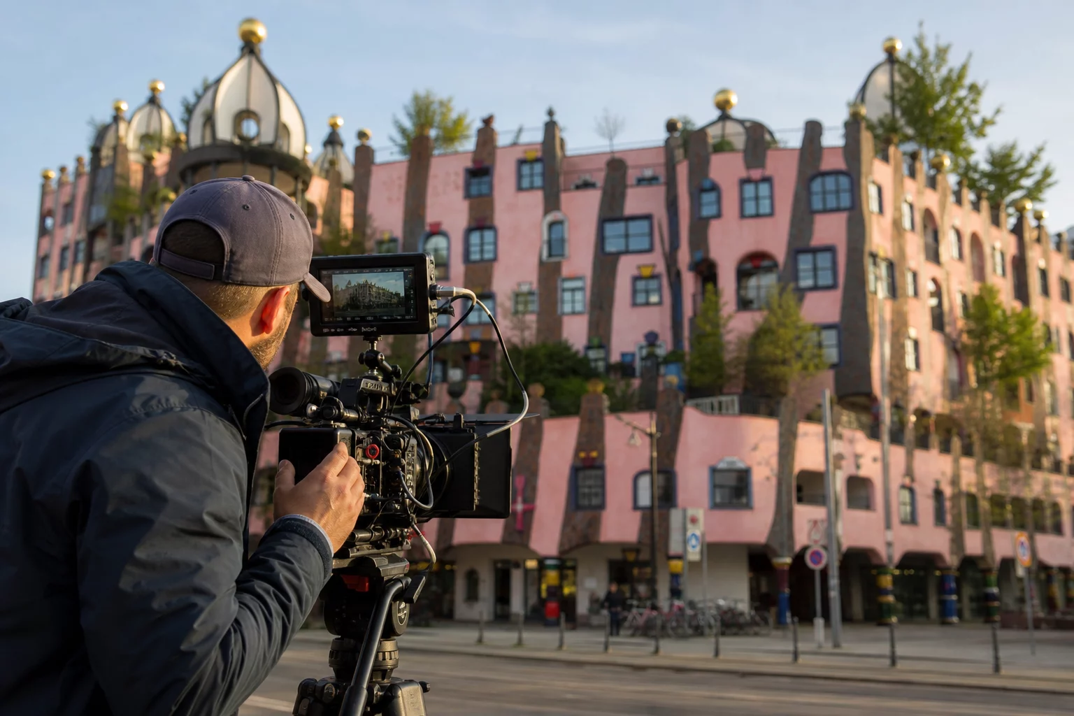 Videoproduktion in Magdeburg: Videograf filmt vor der Grünen Zitadelle